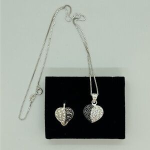 Stunning Two-Tone Heart Pendant Necklace and Ring